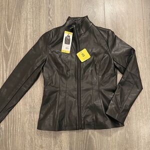 Kenneth Cole New York Women’s black faux leather jacket in Size Small.